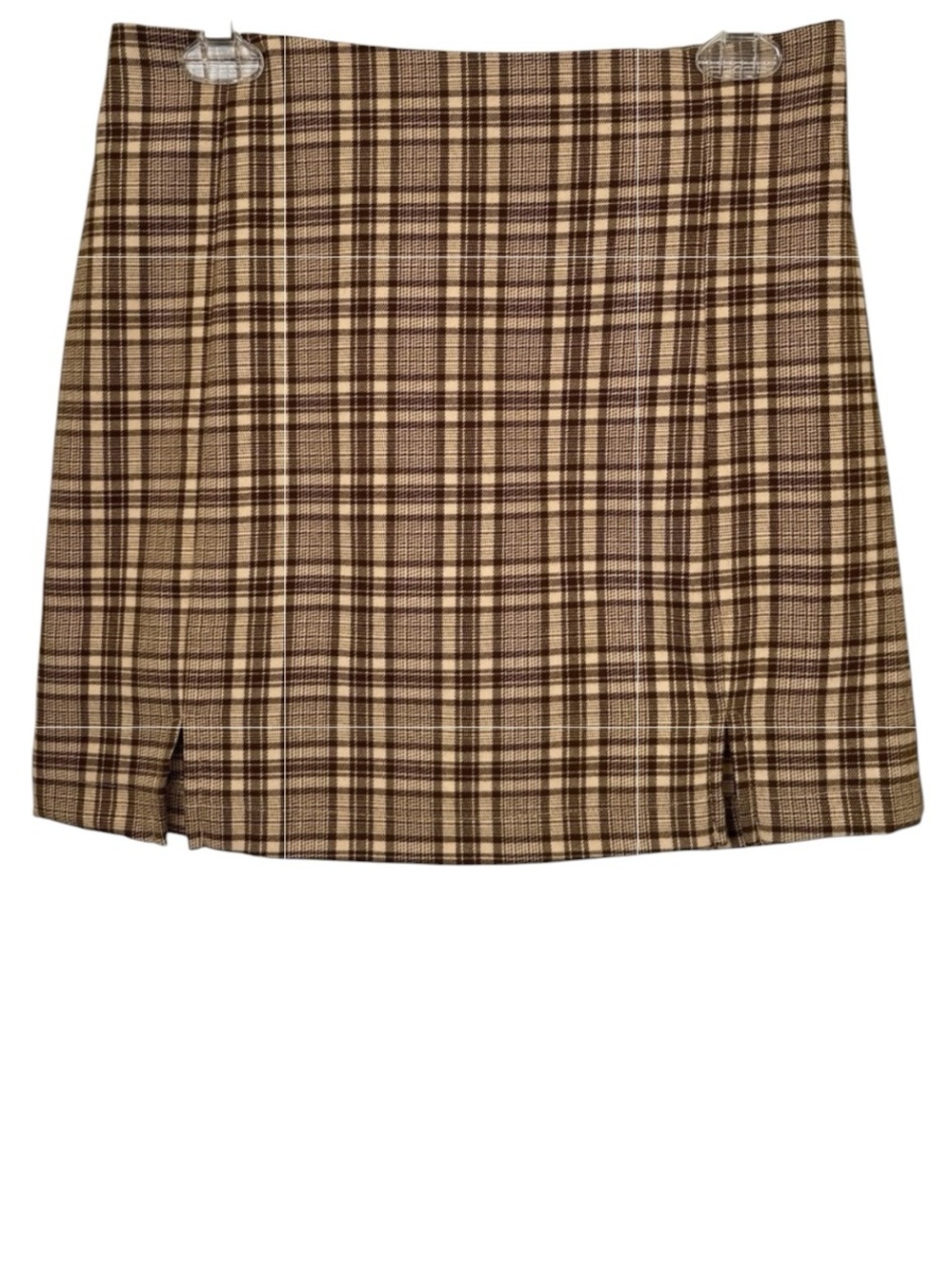 Love On a Hanger Tan & Brown Plaid Mini Skirt Size 9
